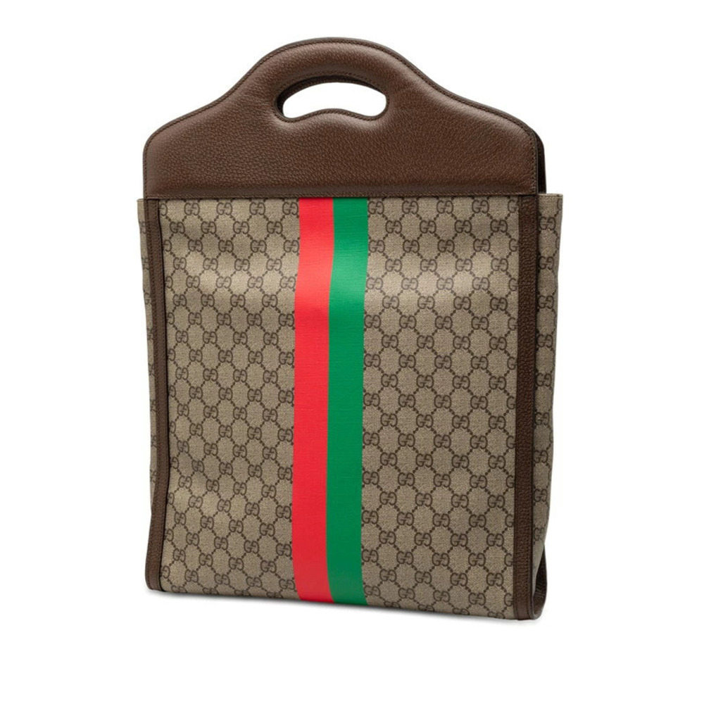 Gucci GG Beige Brown Leather Shoulder Supreme Tote Bag Red